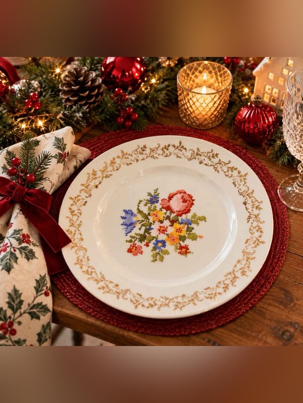 Set of 6 Vintage Briar Rose Floral Plates Made in Japan
